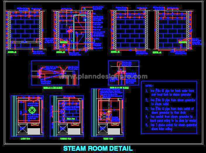 Steam Room AutoCAD Design- Layout, Elevations, and Details